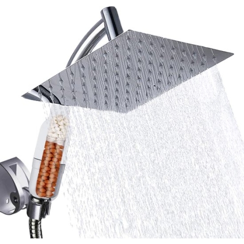 Ionische Douchekop XL Deluxe met filter - Waterbesparend - Ø 28 cm - Met Slang en Houder - Regendouche - Handdouche - Hoge druk - RVS - Douchefilter