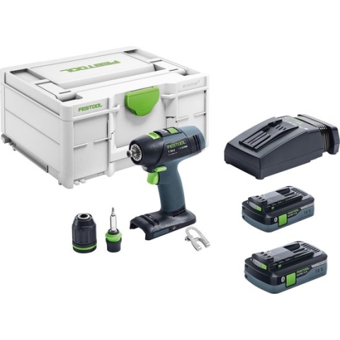 Festool T 18+3 HPC4,0 I-Plus 18V Li-Ion accu schroefboormachine set (2x 4,0Ah) in systainer - 50Nm - 35mm - koolborstelloos