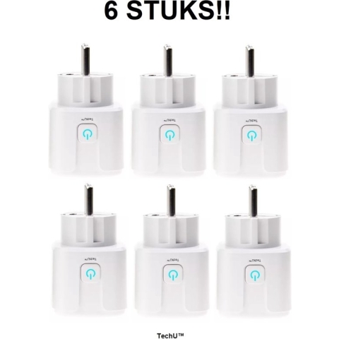 TechU™ 6 Stuks Slimme Stekkers met Wifi & Gratis App – Wit – Persoonlijk Tijdschema – Meet Stroomverbruik