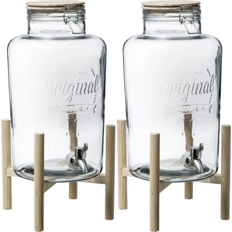 Secret de Gourmet Glazen/drank dispenser - 2 st - 8 liter - metalen kraantje en houder