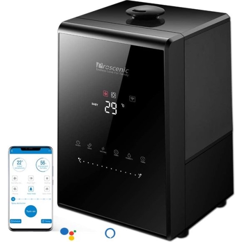 Proscenic 808C Smart Home/Baby/Slaapkamer Luchtbevochtiger, 5.3L Grote Capaciteit, App Controle en Afstandsbediening, 360° Mondstuk, Etherische Olie Diffuser, met Timer Functie.