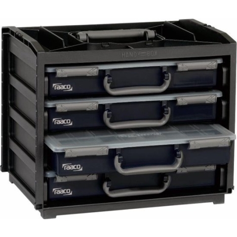 Raaco Handybox Silverline - Met 4 stuks Profi Service Case Sorteerdozen - Incl. inzetbakjes - 265 x 376 x 310 mm