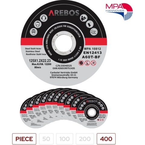 AREBOS 400 x Slijpschijven Flexschijven Inox roestvrij staal metaal Metall Ø 125 mm x 1 mm