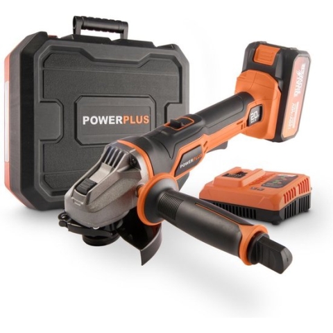 Powerplus Dual Power POWDP35150 Haakse slijper - 20V - Ø115mm - Incl. 1x '2x20V' 2.5Ah accu, lader en opbergkoffer
