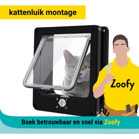 Plaatsen kattenluik - Door Zoofy in samenwerking met bol.com - Installatie-afspraak gepland binnen 1 werkdag -  Niet voor glazen deuren