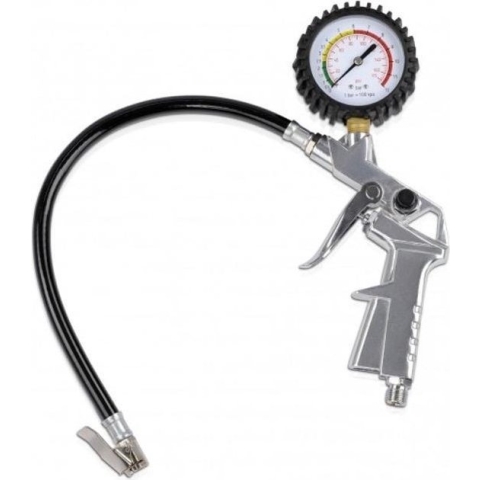 All Ride Blaaspistool met Drukmeter - Max. Luchtdruk 15Bar - Europese Snelkoppeling - met Luchtslang - Zwart/Zilver