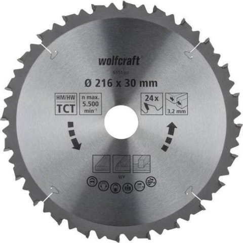 Wolfcraft HM-zaagblad 216 x 30 x 3,2 mm