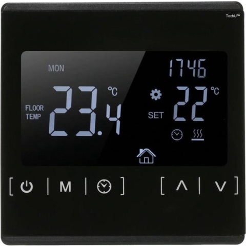 TechU™ Slimme Thermostaat Optic – Alleen voor Elektrische Vloerverwarming – Zwart – App & Wifi – Google Assistant & Alexa Amazon