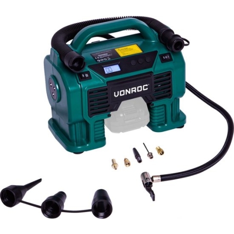 VONROC Accu compressor – VPower 20V – Zonder accu & lader – 20V accu & 12V aansluiting – 11 bar – Incl. 8 accessoires