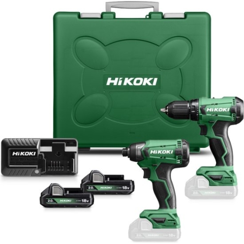 HiKOKI combopack 18V KC18DAWAZ, DS18DA boor-schroefmachine / WH18DA slagschroevendraaier, 2 x 2,0Ah hsc, in kunststof koffer