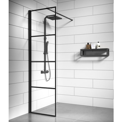 Badplaats Douchewand Essos 60 cm x 200 cm - Zwart – Inloopdouche 8 mm Veiligheidsglas