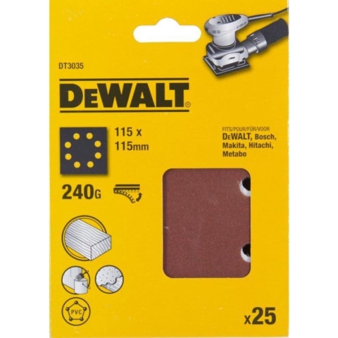 DeWalt DT3035 Vlak schuurvel - K240 - 115 x 115mm (25st)