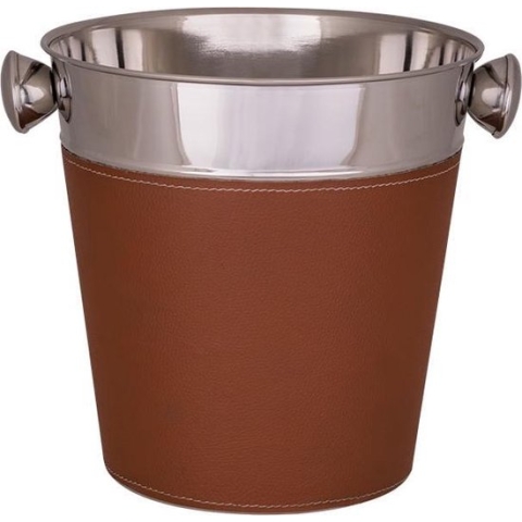 Cosy&Trendy Lahore Wijnflesemmer - Inox-Bruin Leder