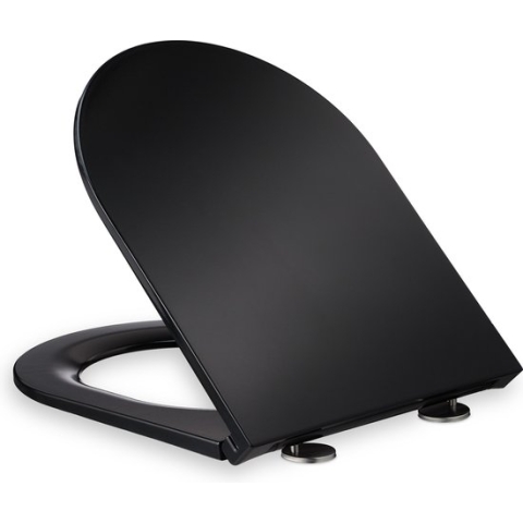 Relaxdays Wc-bril met softclose - zwarte toiletbril - D-vorm - quick release - duroplast