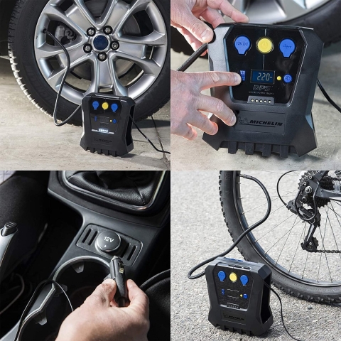 Luchtcompressor - Zinaps Air Compressor Autoband Band Inflator, 12 V DC Autoband Luchtpomp met Band Reparatie Kit, Krokodilclips, Digitaal LCD-scherm, 35 L / min (WK 02132)