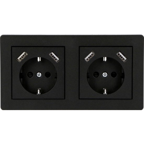 Proventa DUO Inbouw Stopcontacten met 2 x 2 USB A snelladers - Universeel - Zwart