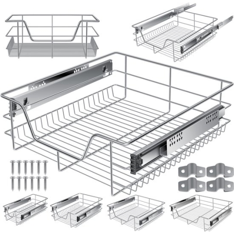 KESSER® Keukenlade / Telescopische lade / Keukenkast / Mand uittrekbaar / Kast uittrekbaar / Volledig uittrekbaar / Lade - 1x 50cm - Zilver