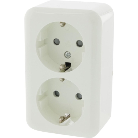 Q-Link Dubbel Stopcontact – Wandcontactdoos met Kinderbeveiliging – Opbouw – Geaard – Polarwit