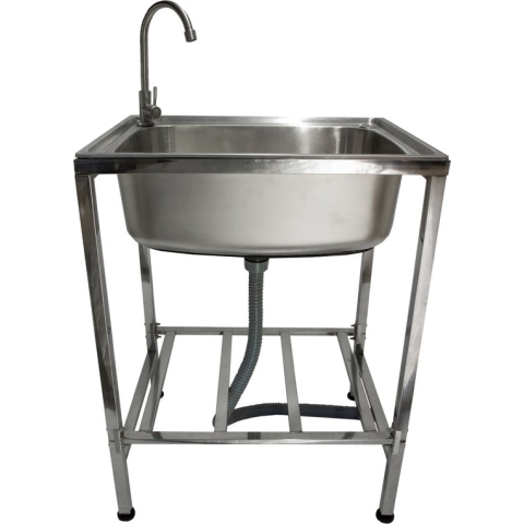Mobiele wasbak camping kamperen - RVS - verstelbare poten - 60x45x79 cm - spoelbak gootsteen buitenkeuken