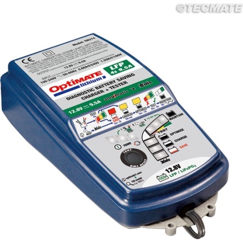 Tecmate Optimate - Lithium Accubesparende Acculader Druppellader 12.8V 9.5A / 16V 7.5A - TM270