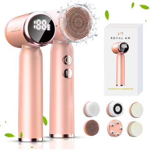 Royal WM - Pro - Gezichtsreiniger - Gezichtsborstel - Blackhead Remover - Elektrisch - 6 in 1 - Waterdicht - Roze