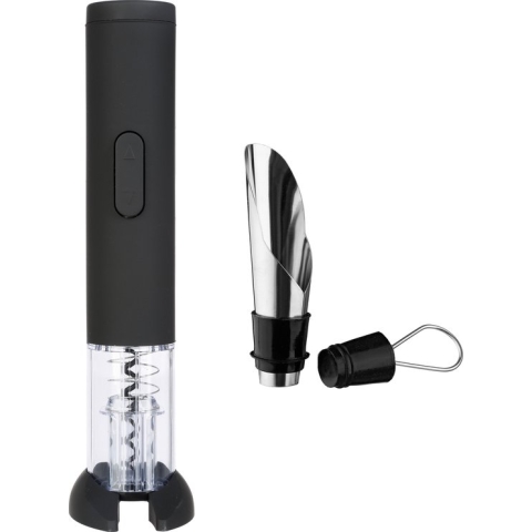 Kurkentrekker elektrisch zwart 28 cm kunststof met metalen schenktuit en afsluitdop