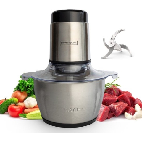 Royalty Line® MCE300 Elektrische Hakmolen - Groentesnijder - 1.8 Liter - Chopper - RVS - 2 Snelheden - 300W - Foodprocessor Met RVS Kom - Mandoline - Hakmolen Elektrisch - RVS