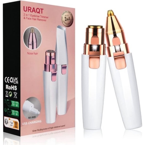 URAQT gezichtshaarverwijderaar voor vrouwen, 2-in-1 wenkbrauwtrimmer & gezichtshaarverwijderaar, oplaadbaar waterdicht pijnloos damesscheerapparaat voor lippen Neus Gezicht lichaam Peach Fuzz