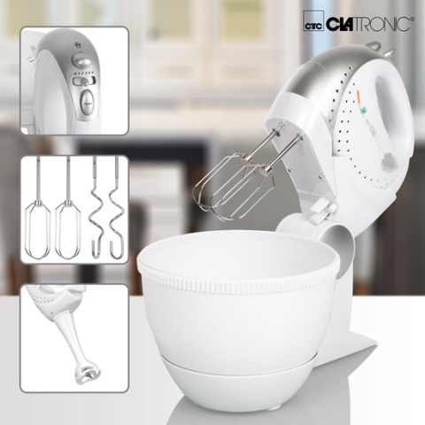 Clatronic HMS 2739 - Handmixer set met mengkom - Staande mixer - Staafmixer - Wit
