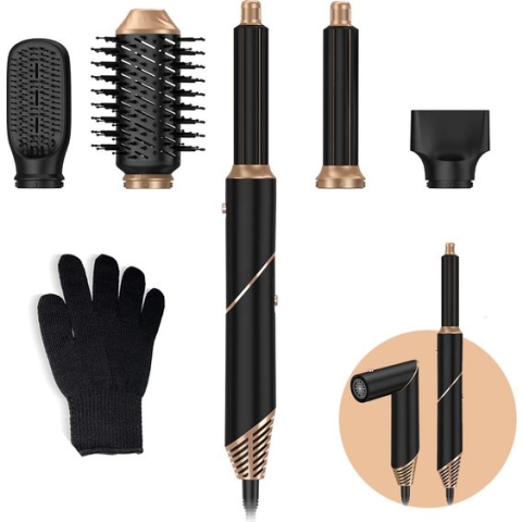 Krultang 5 in 1 Föhnborstel - Multistyler - Krul & Stijl Haar - Heteluchtborstel - Hairwrap - Hairstyler - WT-631 2024 Edition - Met Hittebestendige Handschoen - Airstyler - Zwart