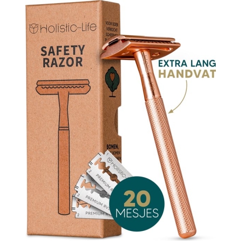 Safety Razor + 20 RVS Scheermesjes – Vrouw & Mannen – Scheren – Zero Waste Scheermes – Duurzaam Kerst Cadeau – Double edge blades
