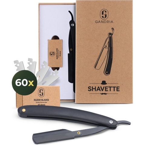 Gandria Shavette Open Scheermes - Klassiek Klap Scheermes - Barbiersmes & Kappersmes - Safety Razor - Straight Razor voor Mannen - Incl. 60 Scheermesjes