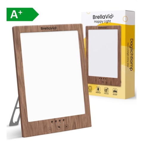 BrellaVio Happy Light Daglichtlamp - 12.000 LUX - Hout - Incl. Opberghoes - Winterdepressie Lichttherapielamp - LED Lichttherapie - Bureaulamp - Daglicht Lamp - Hobby Lampen