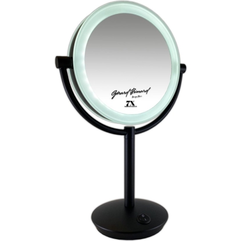 Metalen verlichte Make-up LED Spiegel mat zwart 7x vergroting 19cm doorsnee, inculsief 4x AA batterijen