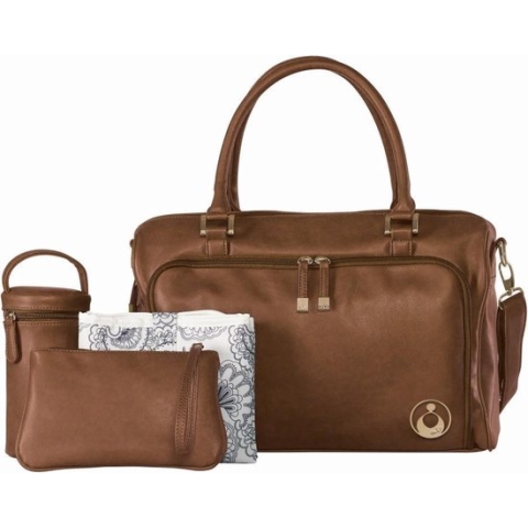 Grote Luiertas Double Zip Satchel Chestnut Redwood - Kunstleer - 42 cm breed
