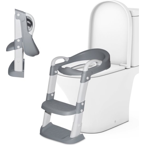 WC Verkleiner – WC verkleiner met Trapje – Toilettrainer – Verstelbaar – Incl. Handvaten - Grijs - Incl. E-book