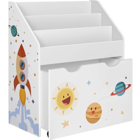 Speelgoedplank, Boekenplank Voor Kinderen, Kinderkamerplank Met 3 Vakken En Uittrekbare Speelgoeddoos Met Wielen, Speelgoed Organizer, Kinderkamer, Voor Boeken, Speelgoed, Wit