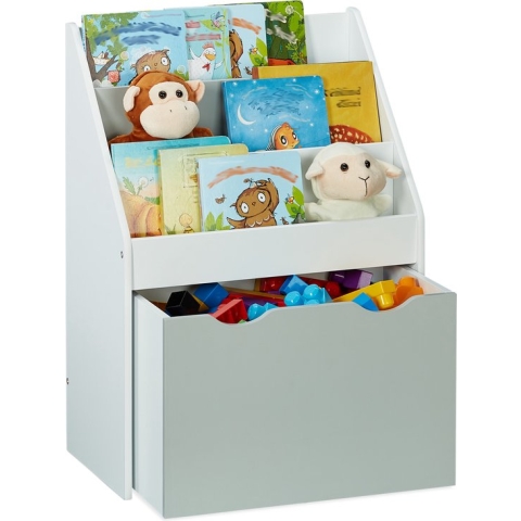Relaxdays speelgoedkast - kinderboekenkast met speelgoedbak - kleine speelgoed organizer