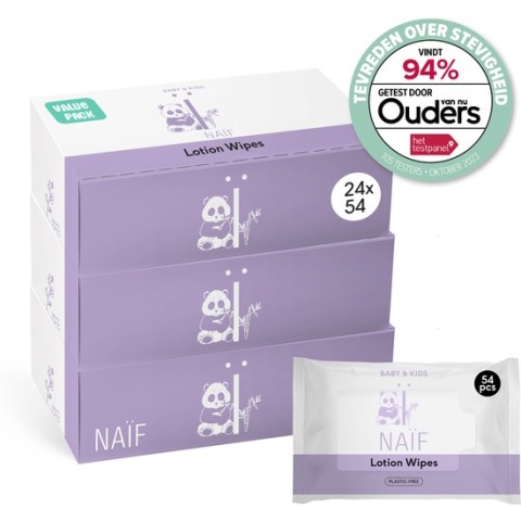 Naïf - Plasticvrije Lotion Billendoekjes Voordeelset - 1296 doekjes - 24 pakjes (3 keer 8 stuks x 54 doekjes) - Baby - met Natuurlijke ingrediënten