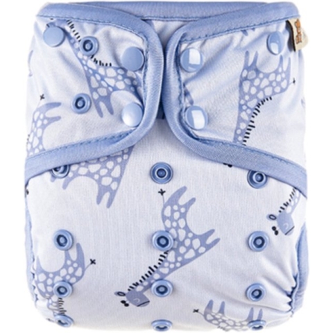 HappyBear | Luierbroekje - Blue Giraffe | Overbroekje wasbare luier | 4kg t/m 15kg | Extra dubbele beengootjes om doorlekken te voorkomen