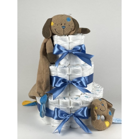 Chouette-Chouette | Luiertaart Jongen | Kraamcadeau | Geboorte Jongen | Babyshower | Knuffeldoek Hond diep Blauw