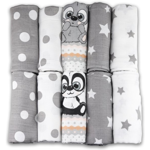Hydrofiele Luiers - Hydrofiele Doeken - 70 x 80 cm - 10 pack – Grijs – Sterren - EU gefabriceerd – FENSILO hydrofiele doeken