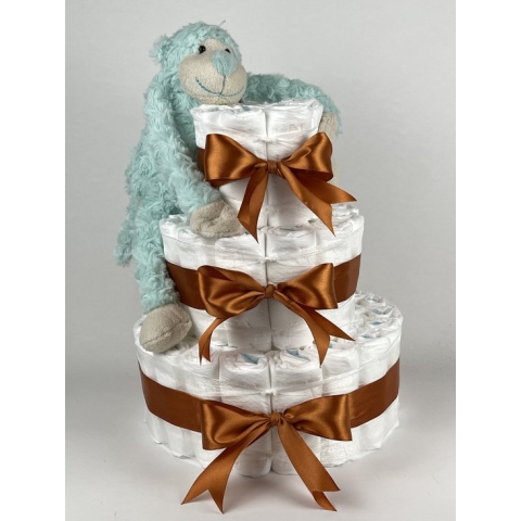 Chouette-Chouette | Luiertaart Neutraal | Kraamcadeau | Geboorte Jongen Meisje | Babyshower | Aap Groen - Koper