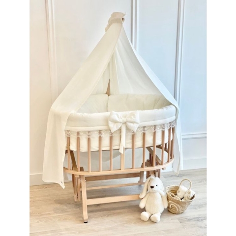 BabyRace Ovaal Beukenhouten Wiegje - Schommelwiegje - Inclusief Wiegbekleding