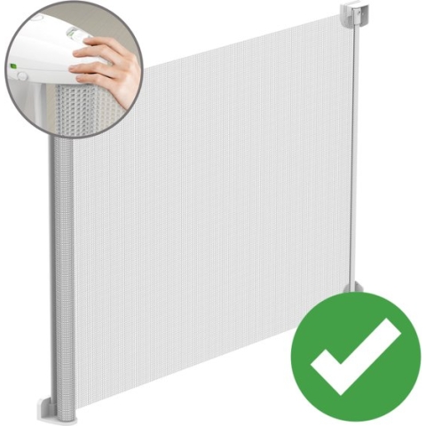 Twinky® Oprolbare Traphekje – Wit– 80x130 CM Lange Oprolbaar Deurhekje – Duurzame Veiligheidshekje voor Baby en Huisdier – Kinderhekje Voor Baby, Hond en Huisdier