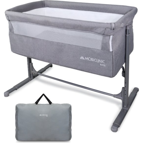 Mobiclinic Moon Reiswieg - Inklapbaar - Tot 15 kg - Verstelbare in 5 hoogtes - Zijopening - Bijzetbed - 2 in 1- Bedbevestigingsriemen - Draagtas - Inclusief wielen - Ademend gaas - Gewatteerde basis