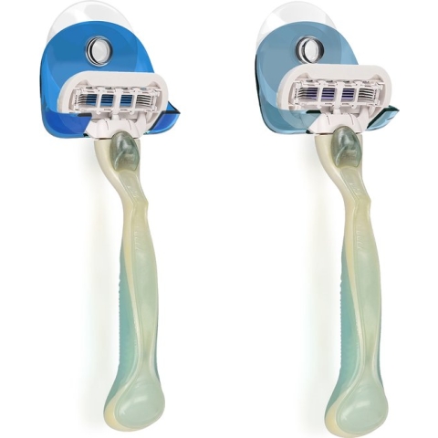 kwmobile 2x zuignaphouder voor scheermes - Geschikt voor glas en tegels - Houder met zuignap in blauw / lichtblauw