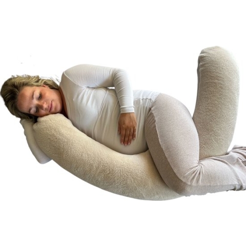 Snoozzz Zwangerschapskussen Zijslaapkussen Lichaamskussen Premium kwaliteit - 185 cm - microparel vulling- met afneembare hoes van zachte teddy en katoen - Teddy Sand