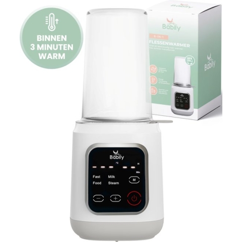 Babily 6-in-1 Flessenwarmer - Zeer snel warm - Flesverwarmer - Flessenverwarmer - Opwarmen, warmhouden en steriliseren