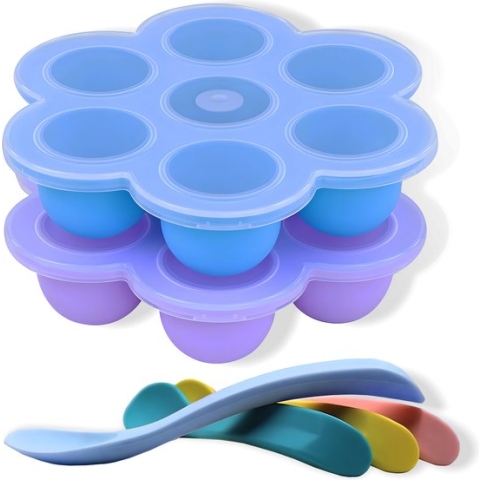 HI NATURE™ Babyvoeding bewaarbakjes set - Baby bakjes met 4 stuks babylepels - Moedermelk Bewaren - Diepvriesbakjes - Vriezer bakjes - BPA Vrij Siliconen Babyvoedingsaccessoires